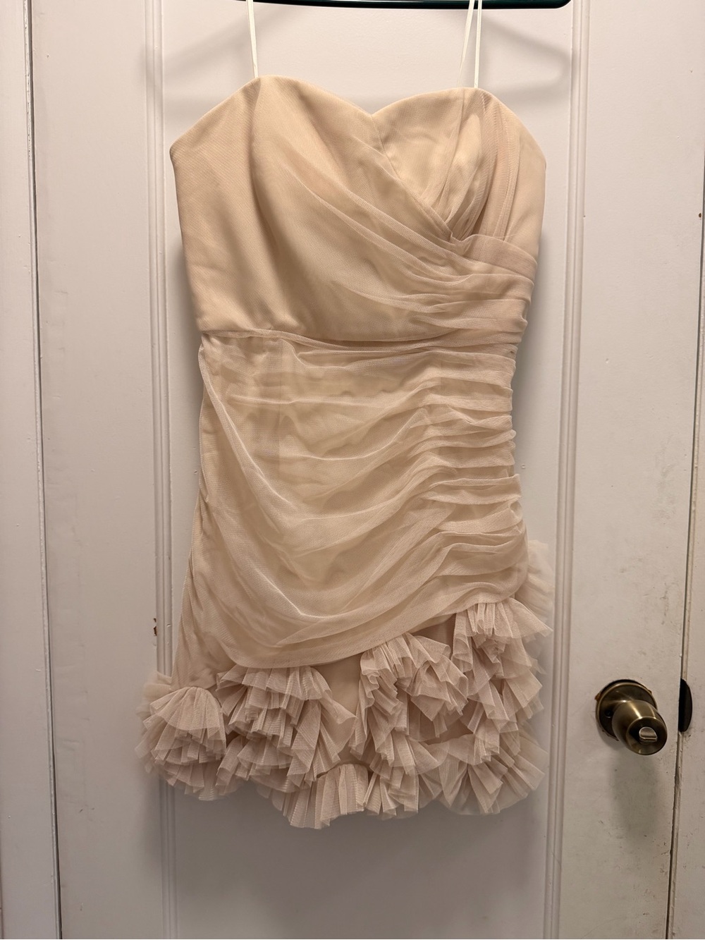 Strapless Ruffle Hem Cream Cocktail Dress